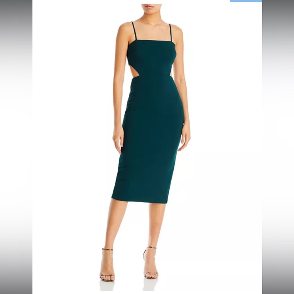 Bloomingdale’s AQUA brand midi dress with side cut outs in forest